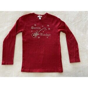 Girls Sweet Cheeks Cotton Long Sleeve Red Santa Rocks Shirt W/ Rhinestones SZ 12